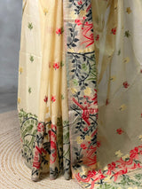 Sandal jamdani cotton silk saree- PBR47B