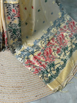 Sandal jamdani cotton silk saree- PBR47C