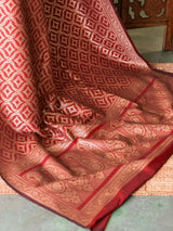Deep Maroon Katan Banarasi silk saree - RAZ3Y