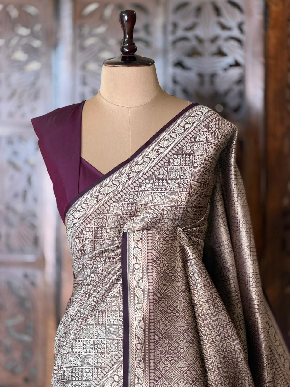 Deep Purple Katan Banarasi silk saree - RAZ3S
