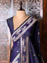 Navy Blue zatin Banarasi silk saree - RAZ1IB