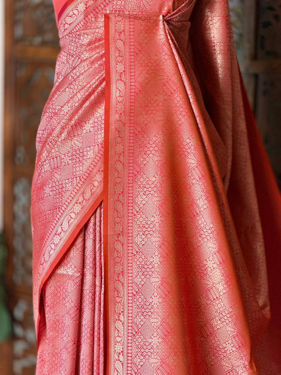 Orange Katan Banarasi silk saree - RAZ3T