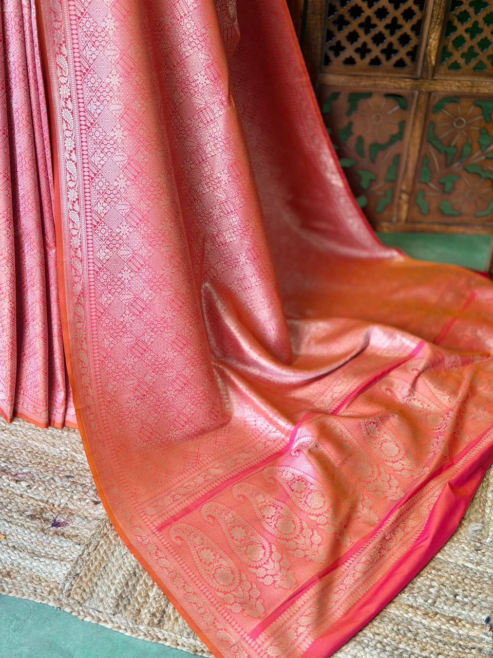 Orange Katan Banarasi silk saree - RAZ3T