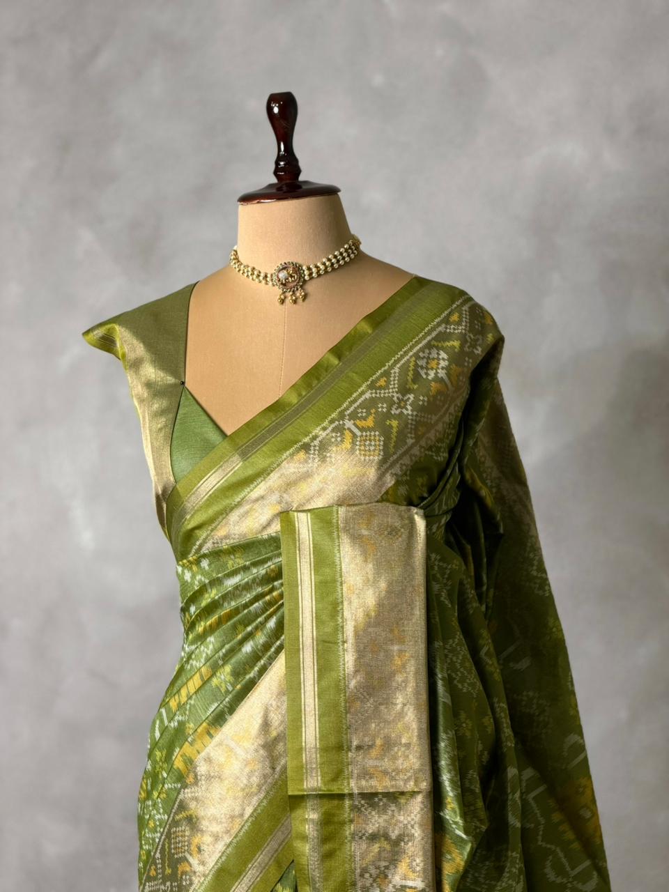 Olive Green silk cotton saree- PBR49