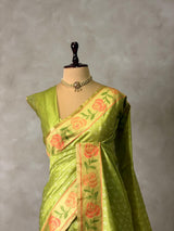 Olive Green silk cotton saree- PBR49A