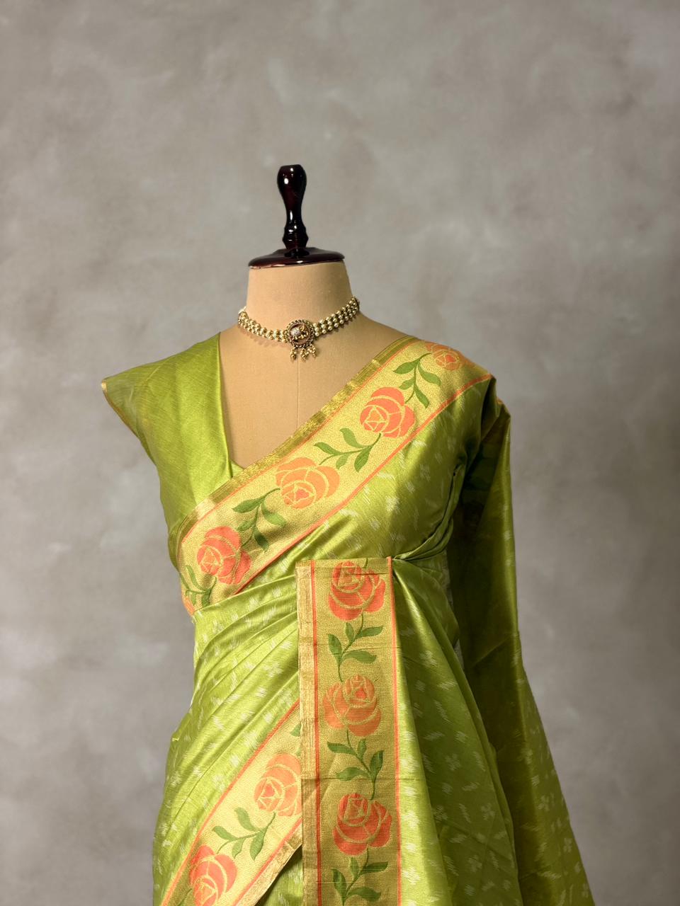 Olive Green silk cotton saree- PBR49A