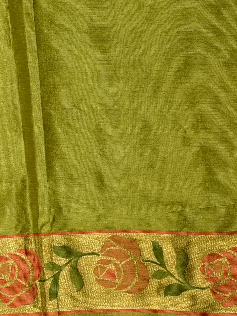 Olive Green silk cotton saree- PBR49A