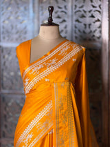 Yellow zatin Banarasi silk saree - RAZ1IF