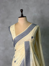 Sandal jamdani cotton silk saree- PBR47H