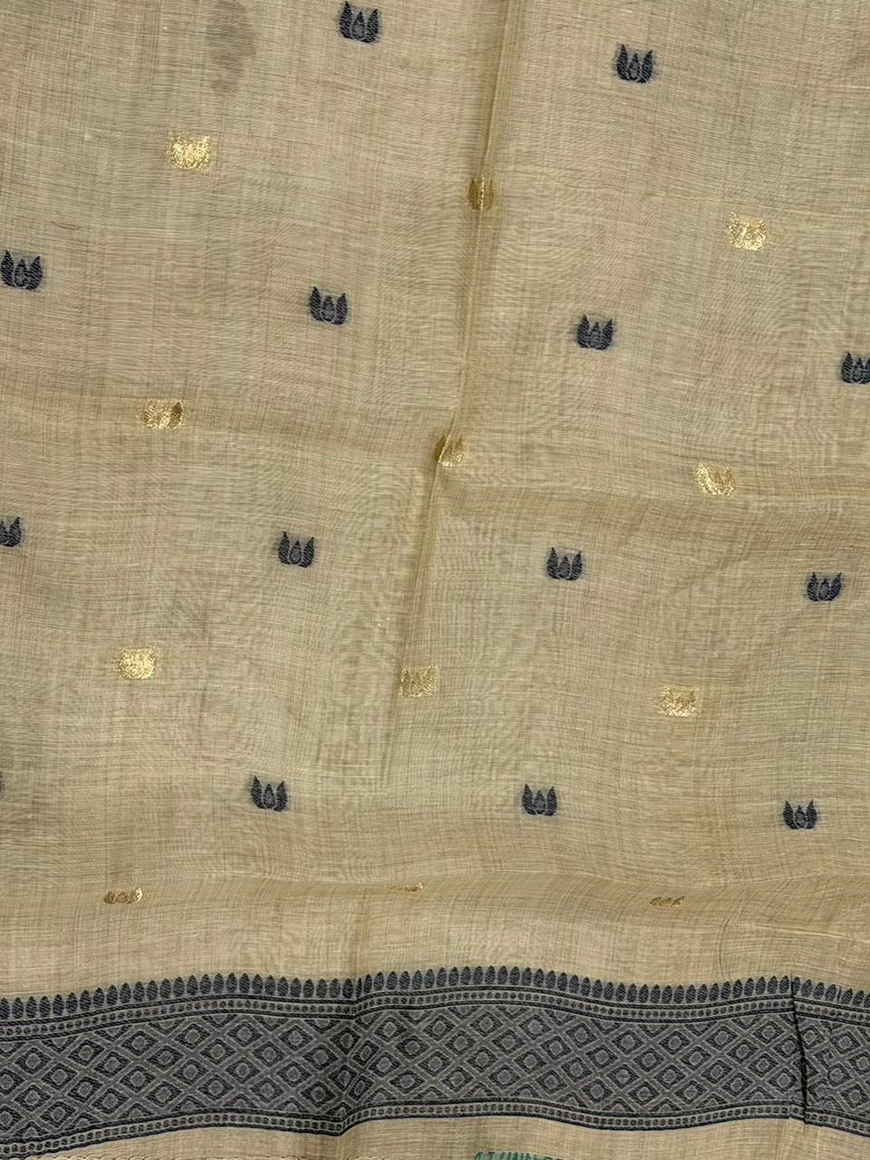 Sandal jamdani cotton silk saree- PBR47H