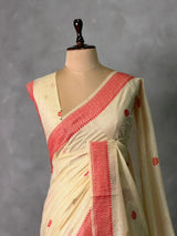 Sandal jamdani cotton silk saree- PBR47I