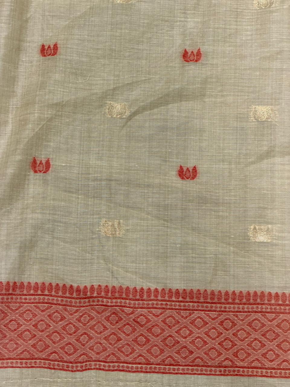 Sandal jamdani cotton silk saree- PBR47I