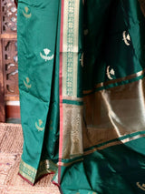 Dark Green Semi Raw mango silk saree- PBR50