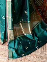 Dark Green Semi Raw mango silk saree- PBR50