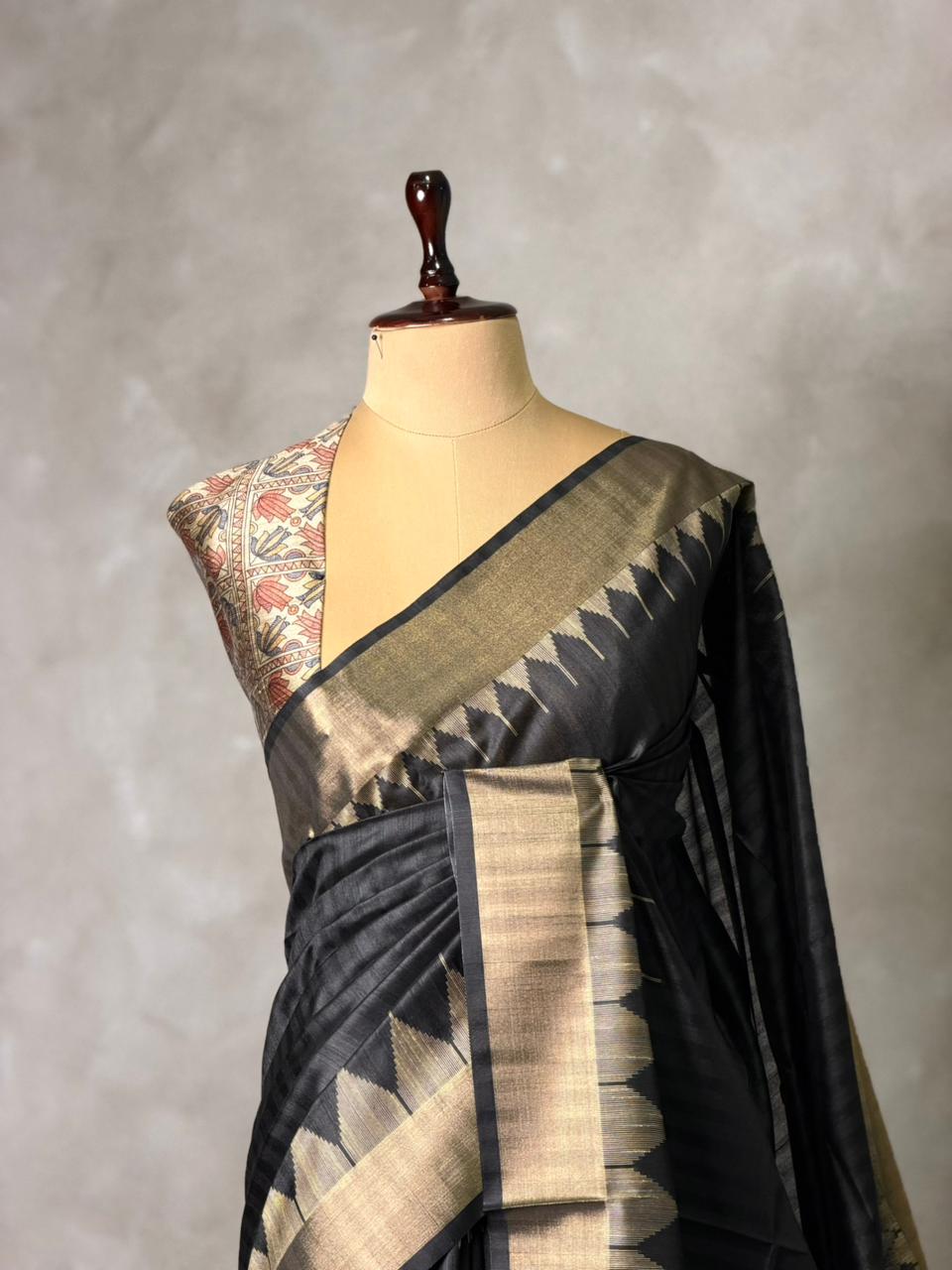 Black silk cotton saree- PBR49C