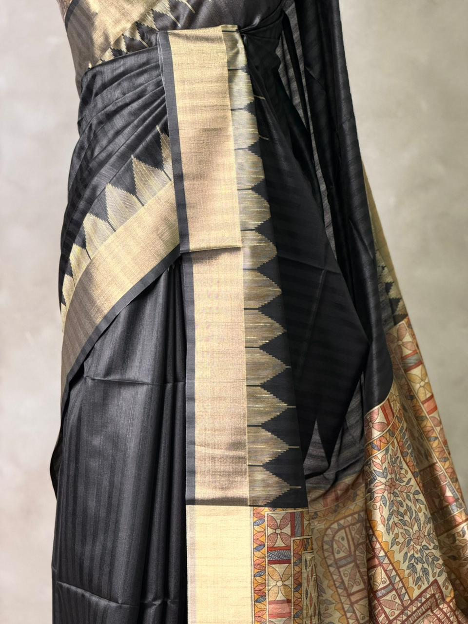 Black silk cotton saree- PBR49C