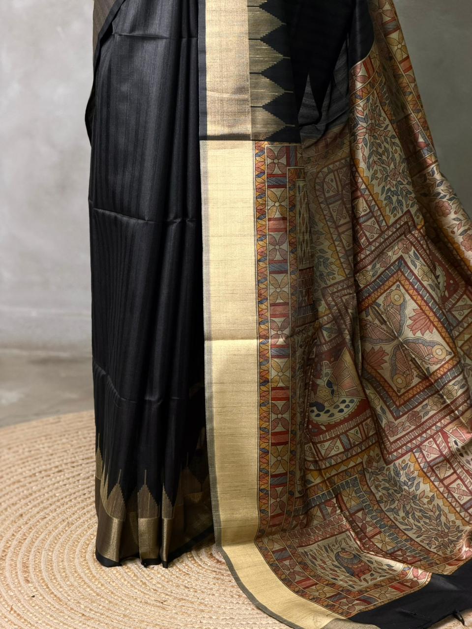 Black silk cotton saree- PBR49C