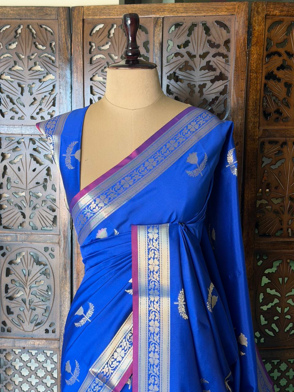 Royal Blue Semi Raw mango silk saree- PBR50C