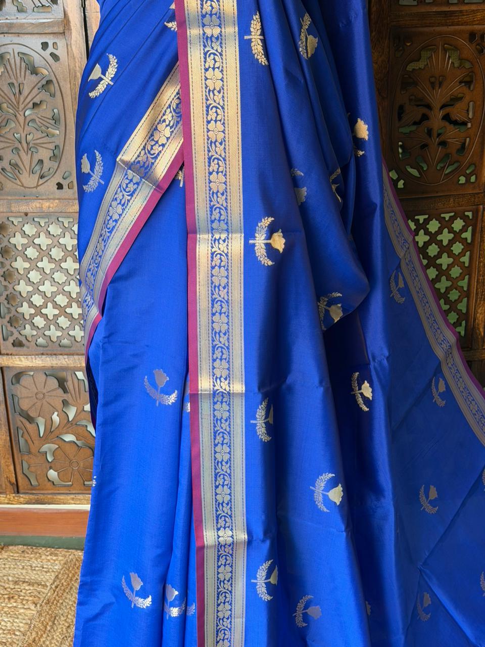 Royal Blue Semi Raw mango silk saree- PBR50C