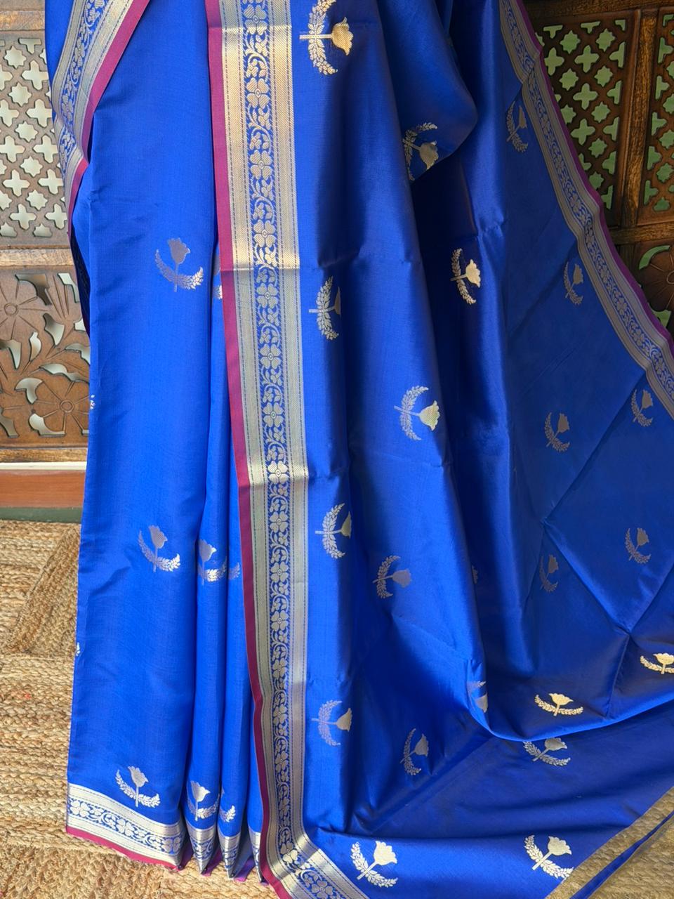 Royal Blue Semi Raw mango silk saree- PBR50C