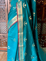 Peacock Blue Semi Raw mango silk saree- PBR50B