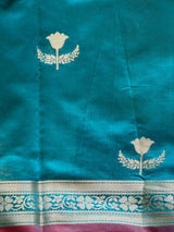 Peacock Blue Semi Raw mango silk saree- PBR50B