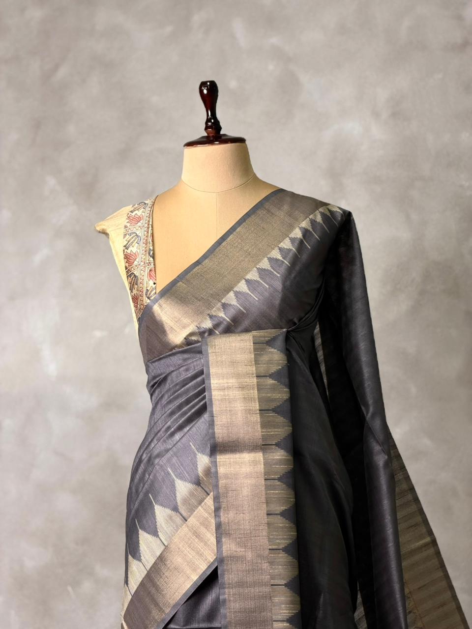 Dark Grey silk cotton saree- PBR49F