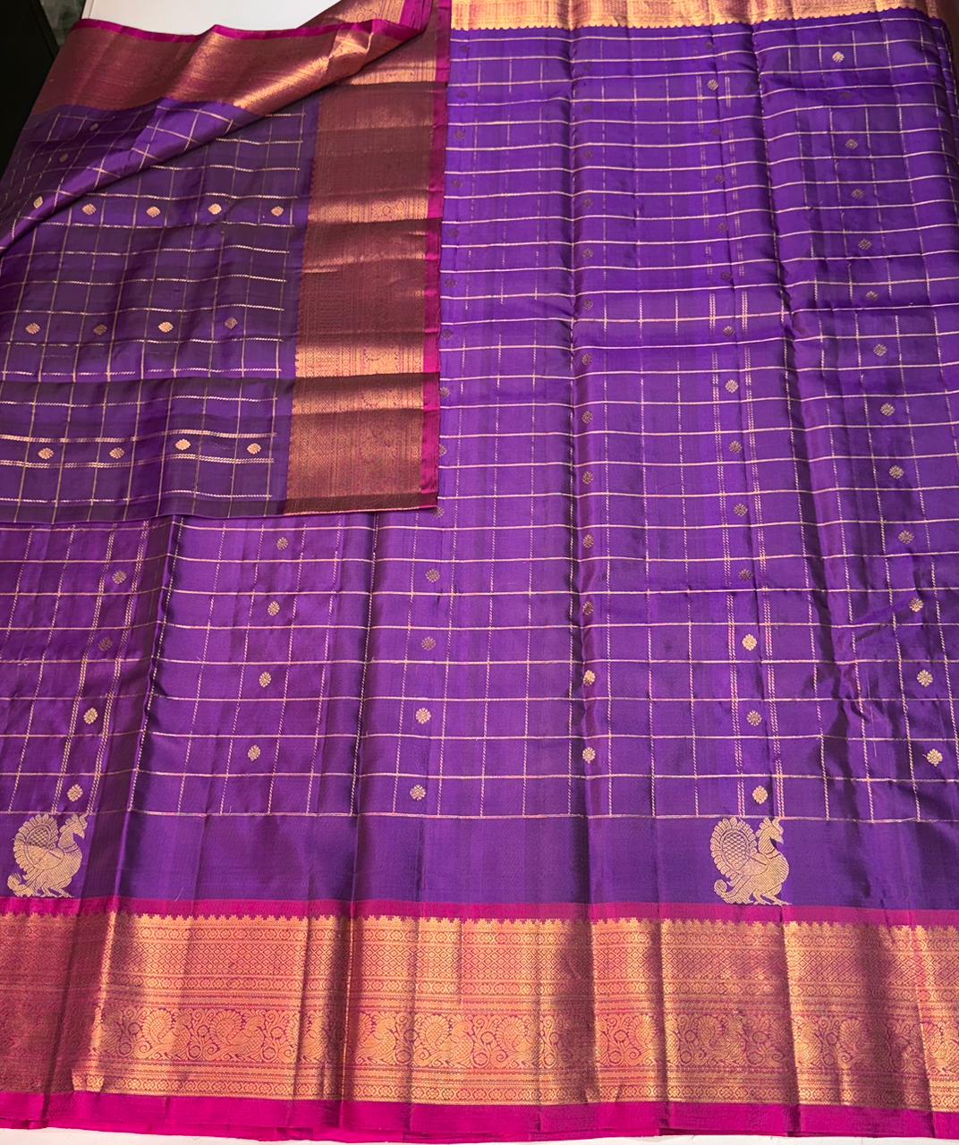 violet and magenta Pure Vintage Kanchipuram Silk saree - PPURE124