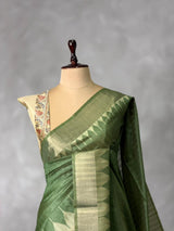 Green silk cotton saree- PBR49G