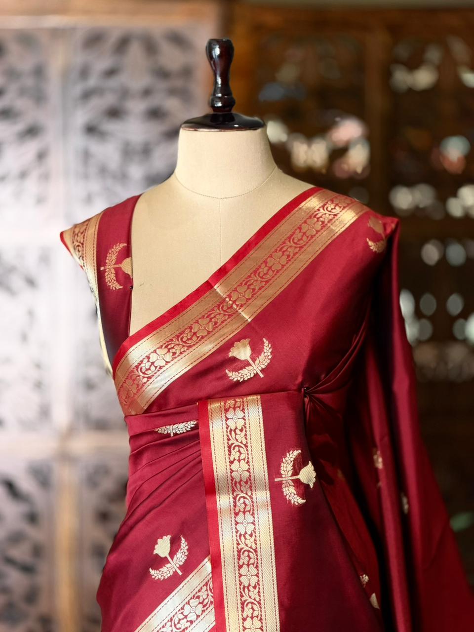 Maroon Semi Raw mango silk saree- PBR50E