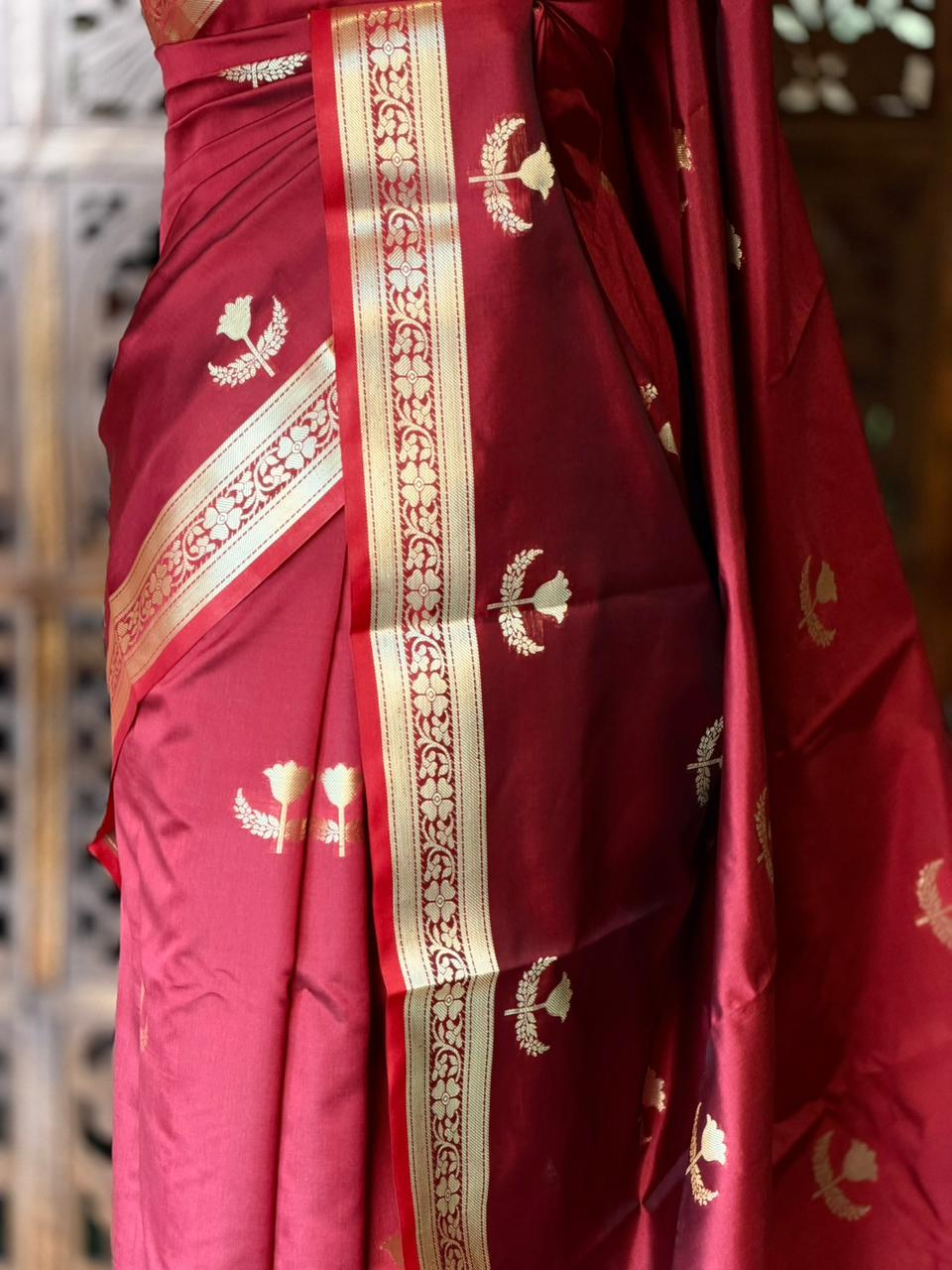 Maroon Semi Raw mango silk saree- PBR50E