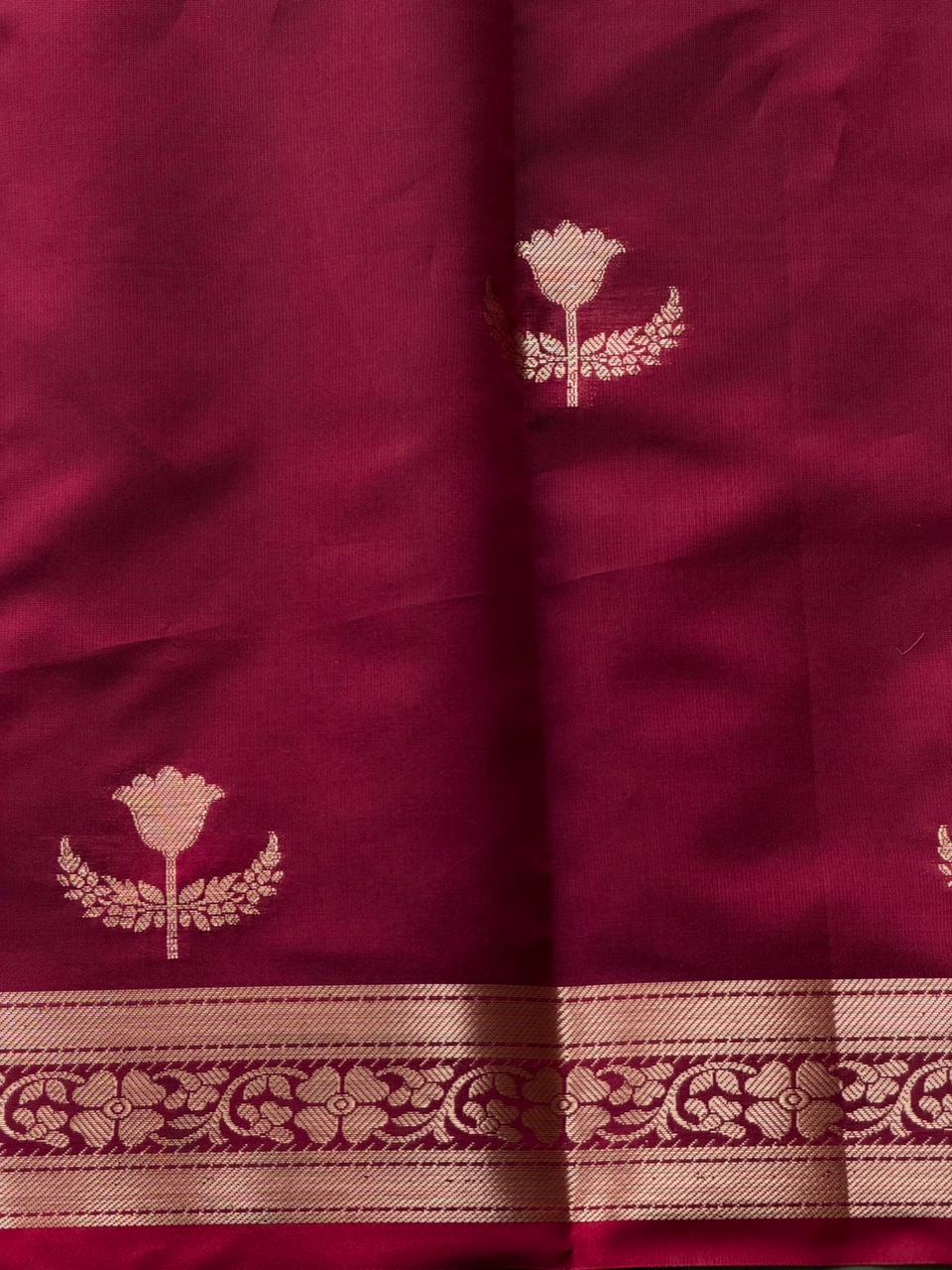 Maroon Semi Raw mango silk saree- PBR50E