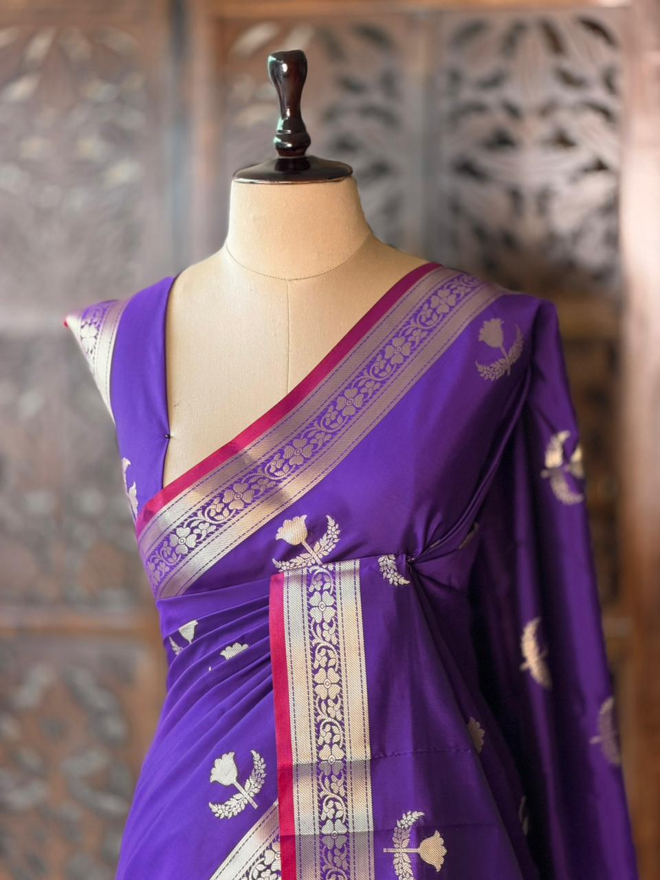 Violet Semi Raw mango silk saree- PBR50G