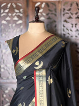 Black Semi Raw mango silk saree- PBR50H