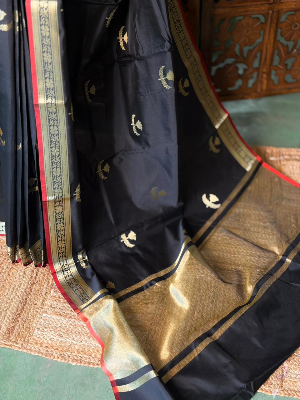 Black Semi Raw mango silk saree- PBR50H