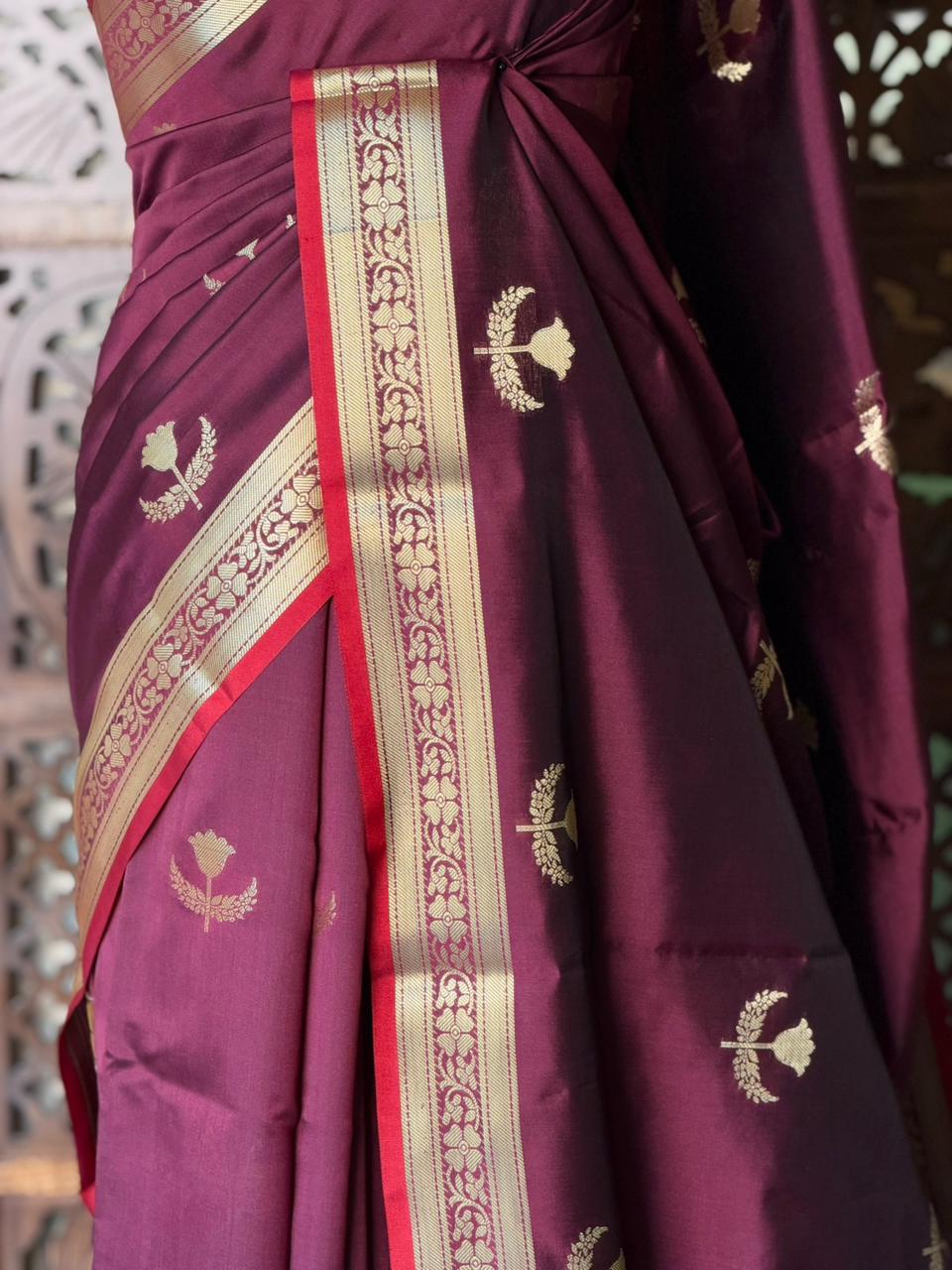 Deep Wine Semi Raw mango silk saree- PBR50F