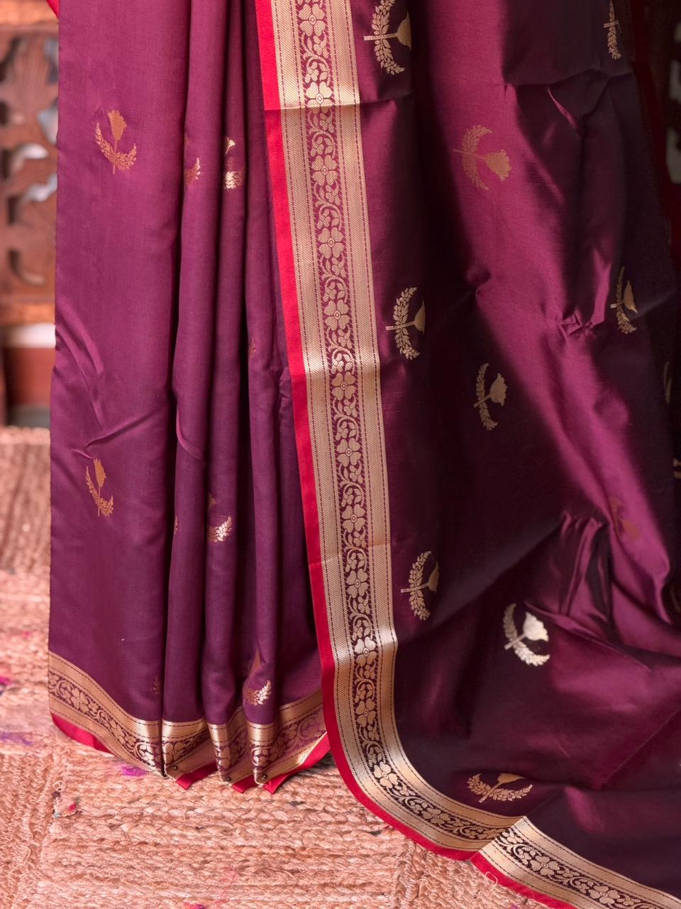 Deep Wine Semi Raw mango silk saree- PBR50F