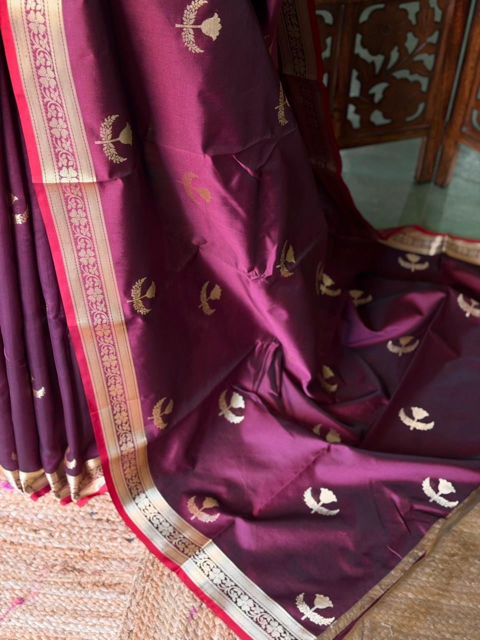 Deep Wine Semi Raw mango silk saree- PBR50F