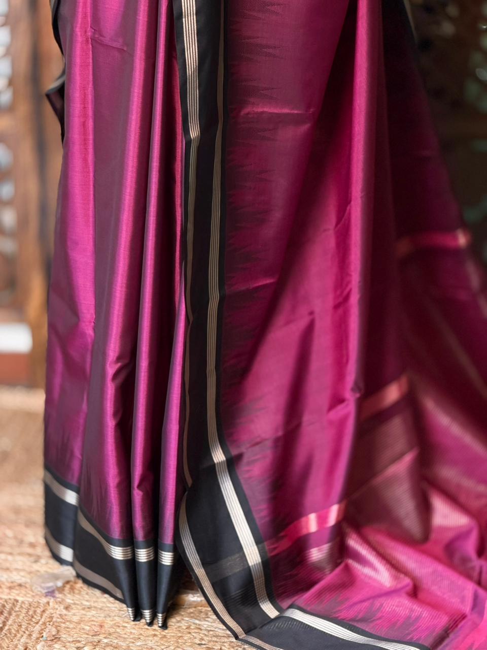 Magenta and Black Semi banarasi silk saree - PIH89A