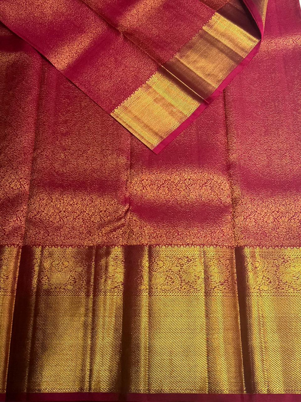 Deep burgundy pure 2g zari Kanchipuram Silk saree - PPURE90