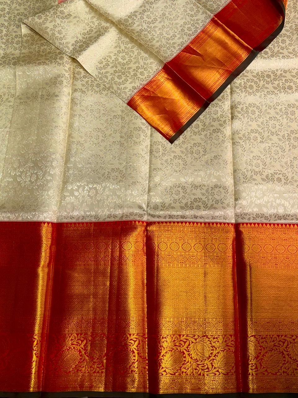 Sandal and red pure zari Kanchipuram Silk saree - PPURE91