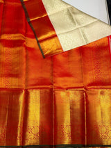 Sandal and red pure zari Kanchipuram Silk saree - PPURE91