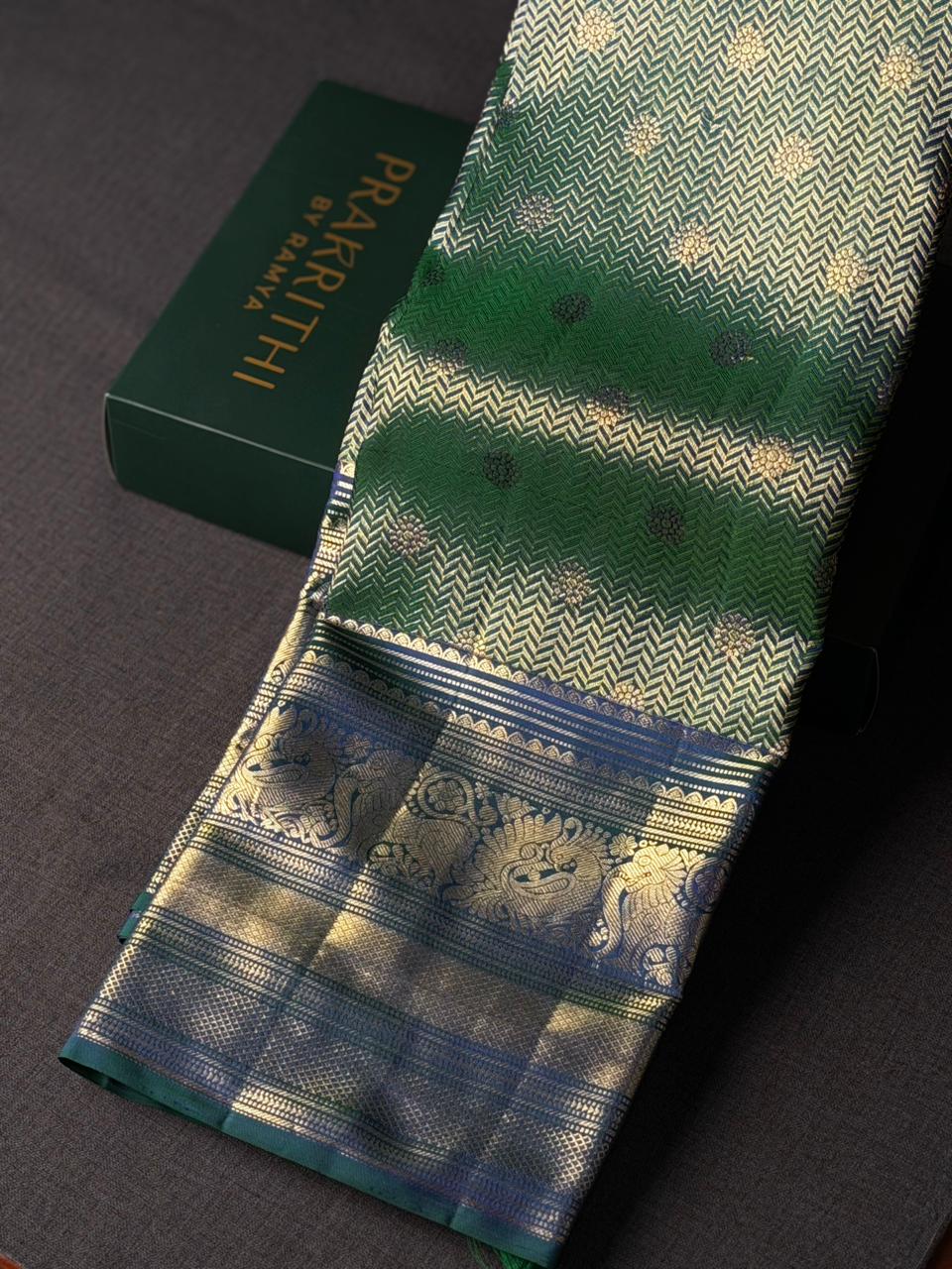 Peacock blue pure zari Kanchipuram Silk saree - PPURE92
