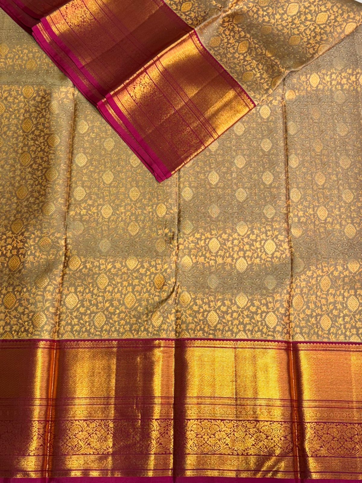 Grey and magenta pure Kanchipuram Silk saree - PPURE100