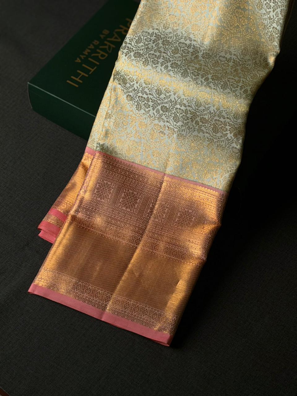 Pastal blue and pink Kanchipuram Silk saree - PPURE102