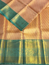 Peach and blue tissue pure Kanchipuram Silk saree - PPURE104