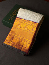 Off white and Violet pure Kanchipuram Silk saree - PPURE105