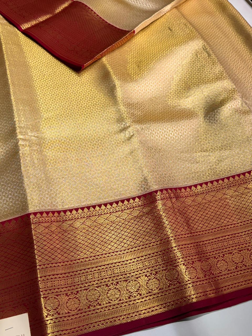 Gold and maroon pure tissue Kanchipuram Silk saree - PPURE106