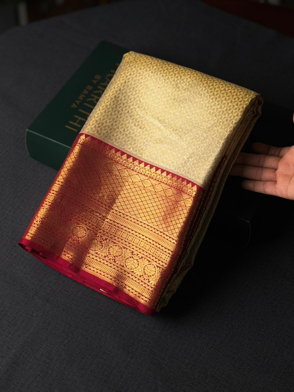 Gold and maroon pure tissue Kanchipuram Silk saree - PPURE106
