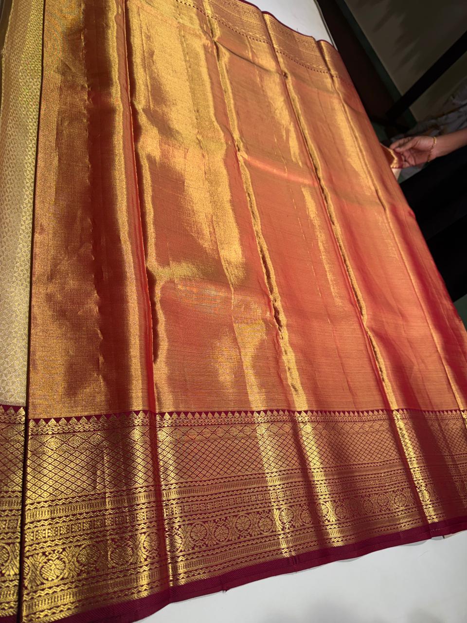 Gold and maroon pure tissue Kanchipuram Silk saree - PPURE106